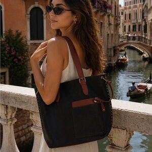 Shiraleah Chicago Large Faux Leather Travel Tote Bag With Detachable Slip Wallet